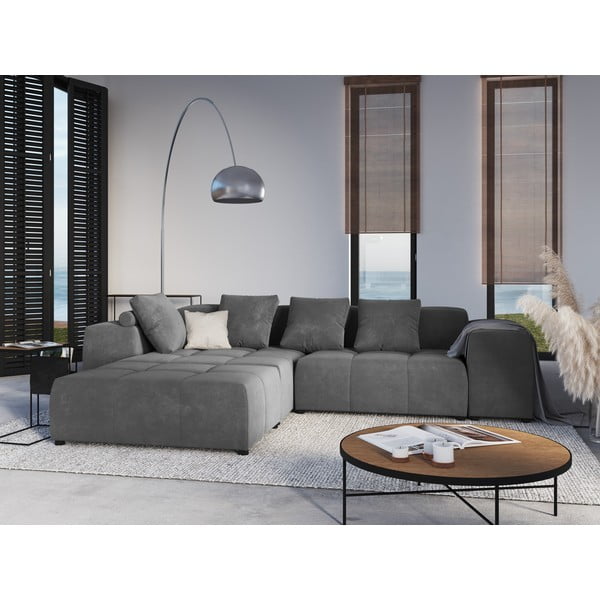 Sivá zamatová opierka k modulárnej pohovke Rome Velvet - Cosmopolitan Design-image-4