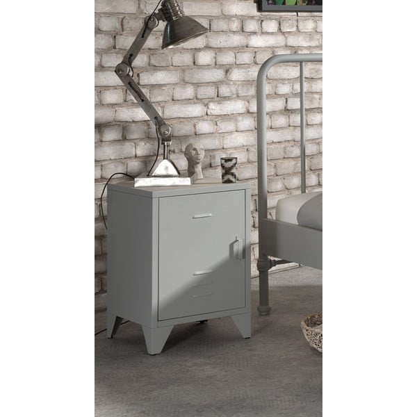 Sivý kovový nočný stolík Bronxx - Vipack-image-1
