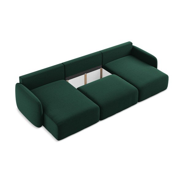 Tmavozelená zamatová rozkladacia/s úložným priestorom rohová pohovka (do tvaru "U") Kalena – Makamii-image-4