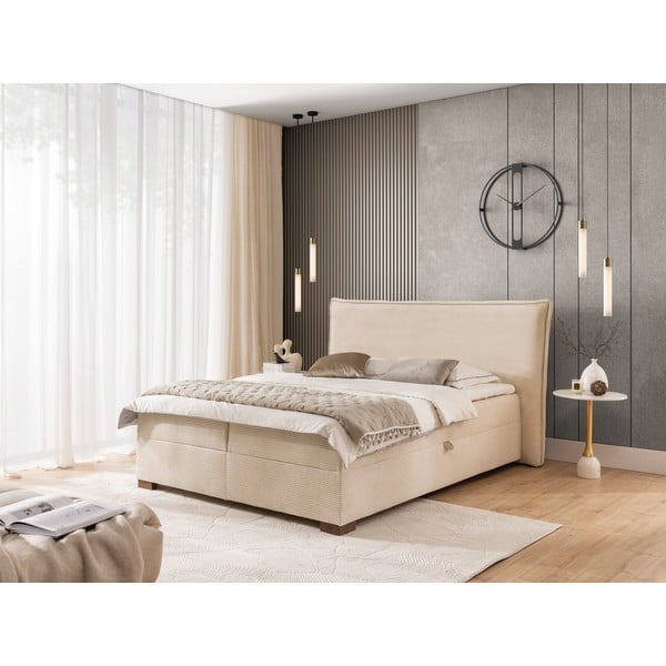 Béžová boxspring posteľ s úložným priestorom 140x200 cm Lysa – Ropez-image-1