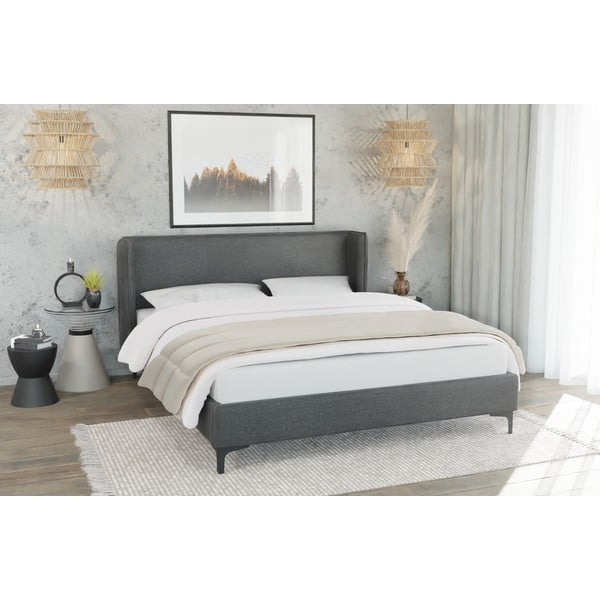 Tmavosivá čalúnená jednolôžková posteľ s roštom 90x200 cm Basti – Ropez-image-3