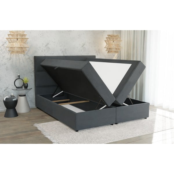 Sivá boxspring posteľ s úložným priestorom 160x200 cm Rico – Ropez-image-2