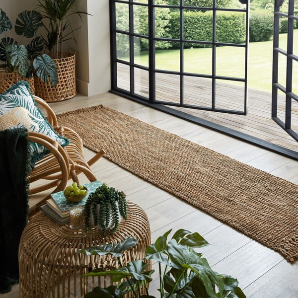 Ručne tkaný jutový behúň v prírodnej farbe 60x150 cm Jute Boucle – Flair Rugs-image-1