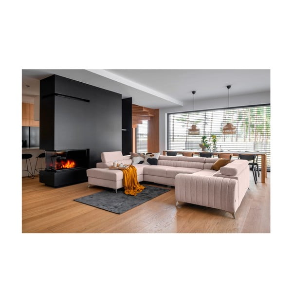 Ružová rozkladacia/s úložným priestorom rohová pohovka (ľavý roh/do tvaru "U") Louis – ELTAP-image-1