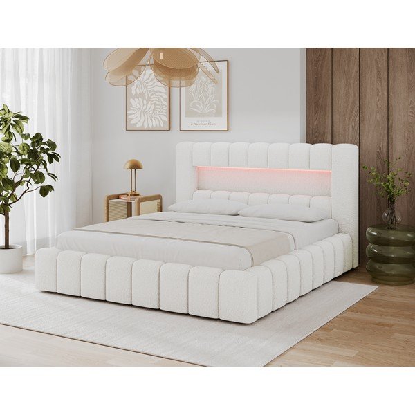 Krémovobiela čalúnená dvojlôžková posteľ s úložným priestorom s roštom 160x200 cm Lamica – ELTAP-image-3