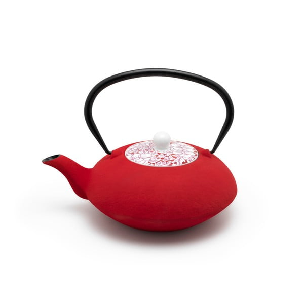Červená kanvička na čaj s porcelánovým vekom Bredemeijer Yantai, 1,2 l
