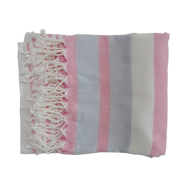 Ružovo-sivá ručne tkaná osuška z prémiovej bavlny Rio, 100 × 180 cm