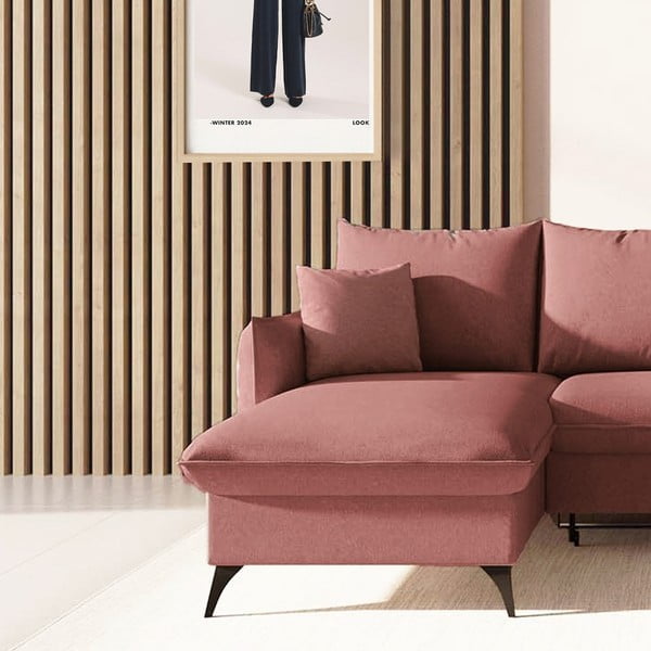 Ružová rozkladacia/s úložným priestorom rohová pohovka (ľavý roh/s leňoškou) Brim – Rodier-image-4