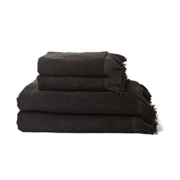 Set 2 čiernych uterákov a 2 osušiek z čistej bavlny Casa Di Bassi