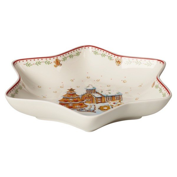 Červeno-biela porcelánová servírovacia miska s motívom vianočnej hviezdy Villeroy & Boch Gingerbread Village, 24,5 x 24,5 cm-image-2