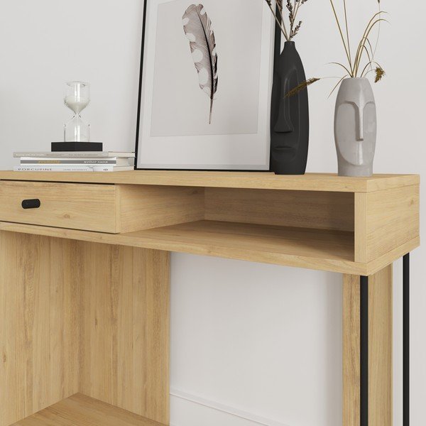 Konzolový stolík s doskou v dubovom dekore v prírodnej farbe 35x100 cm Saturne – Marckeric-image-4