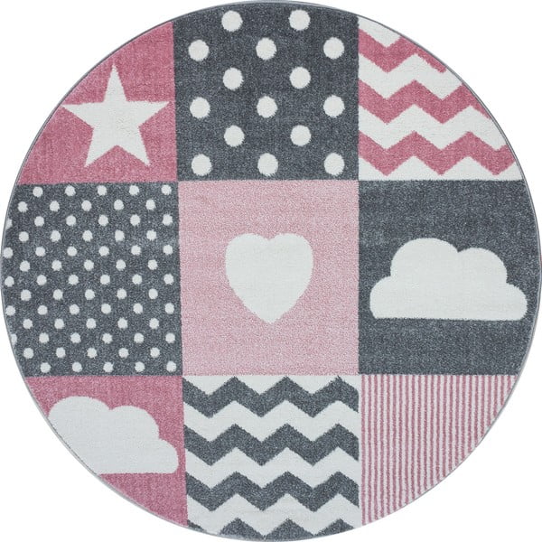 Ružovo-sivý detský koberec ø 120 cm Kids – Ayyildiz Carpets