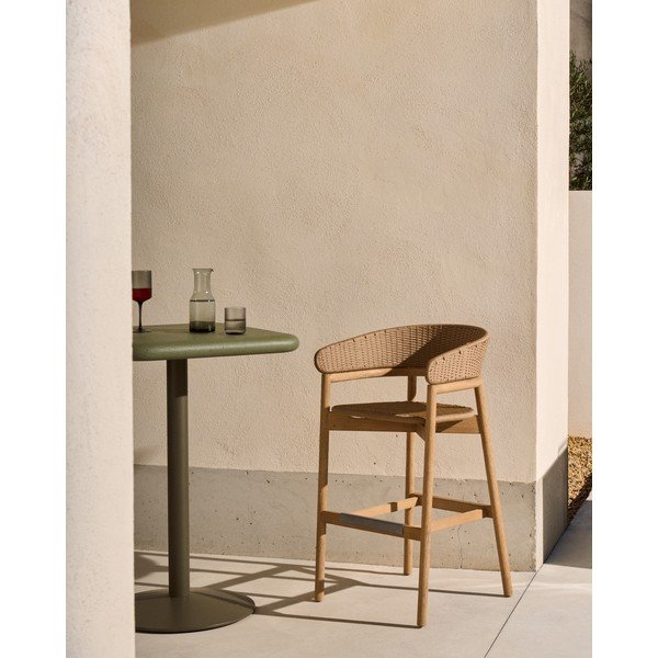 Drevená záhradná barová stolička v prírodnej farbe Arinella – Kave Home-image-1