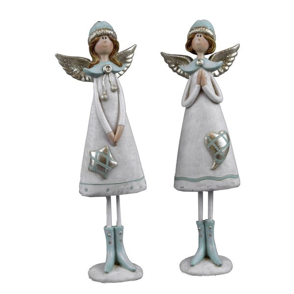 Sada 2 veľkých dekoratívnych anjelikov v čapiciach Ego Dekor Winter