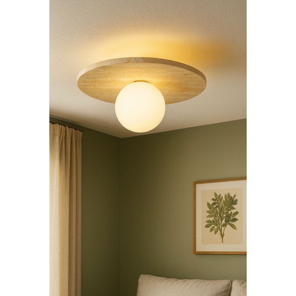 Béžové kamenné stropné svietidlo so skleneným tienidlom ø 12 cm Hilde – Opviq lights-image-2
