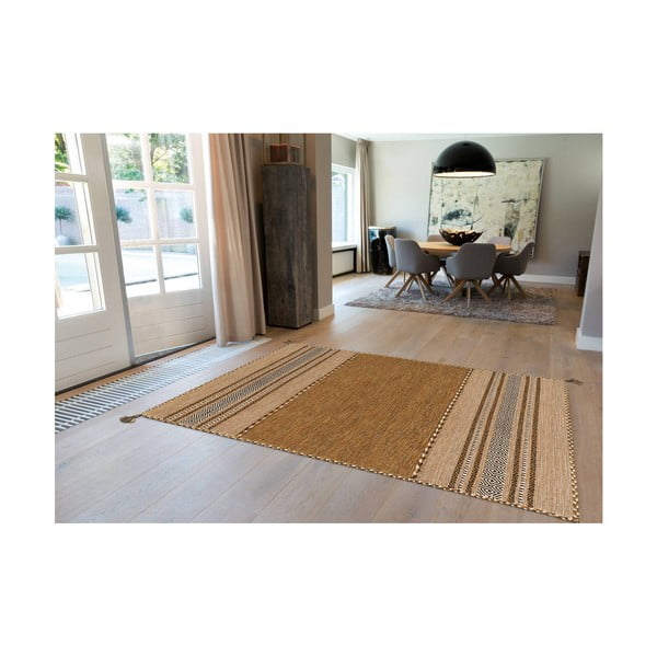 Hnedý ručne vyrábaný bavlnený koberec Arte Espina Navarro 2921, 70 × 130 cm