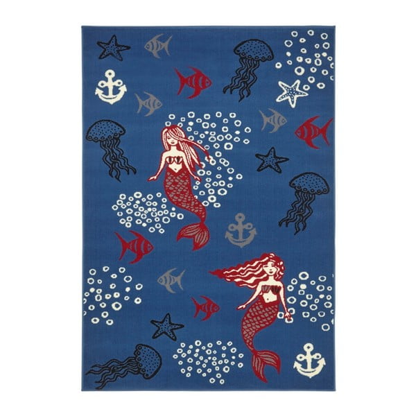 Detský tmavomodrý koberec Zala Living Mermaid, 140 × 200 cm