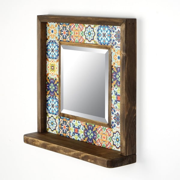 Nástenné zrkadlo s poličkou s rámom z kameňa 32.5x33 cm – Wallity-image-1
