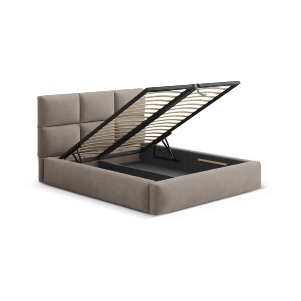 Svetlohnedá čalúnená dvojlôžková posteľ s úložným priestorom s roštom 180x200 cm Libera – Windsor & Co Sofas-image-3