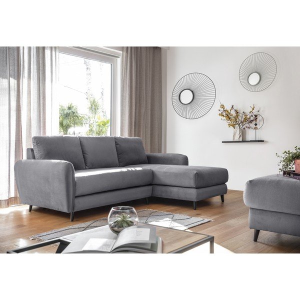 Svetlosivá zamatová rohová pohovka s podnožkou Miuform Cosy Claire, pravý roh-image-3