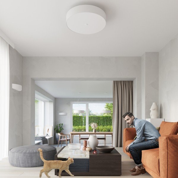 Biele závesné svietidlo s textilným tienidlom ø 80 cm Herra – Sollux-image-4