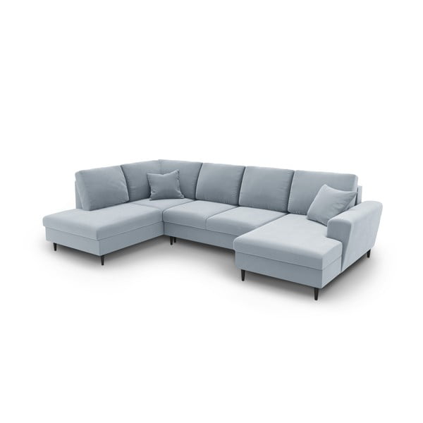 Svetlomodrá zamatová rozkladacia/s úložným priestorom rohová pohovka (ľavý roh/do "U") Kyoto – Cosmopolitan Design-image-1