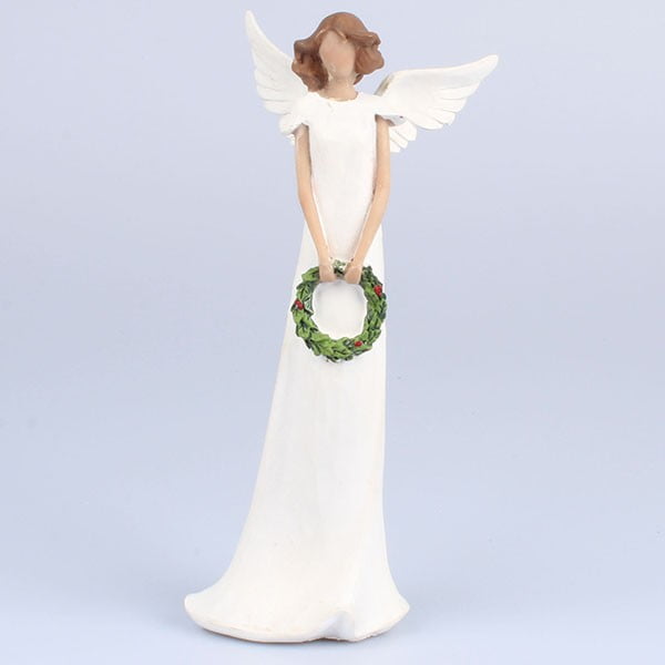 Biely dekoratívny anjel s vencom Dakls