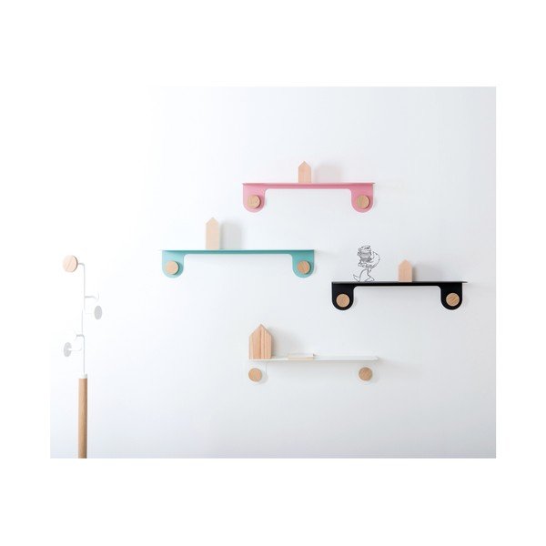 Nástenná biela polica z ocele s detailom z dubového dreva s 2 háčikmi Gazzda Hook, dĺžka 50 cm-image-2