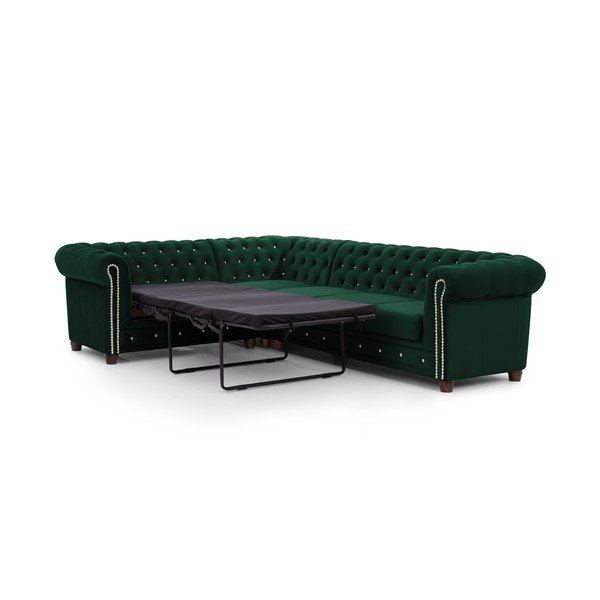 Zelená zamatová rozkladacia rohová pohovka (ľavý roh/do L) York Blik – Ropez-image-2