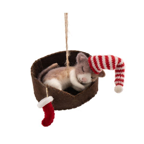 Textilná vianočná ozdoba 12,5 cm Cat in Basket – Sass & Belle