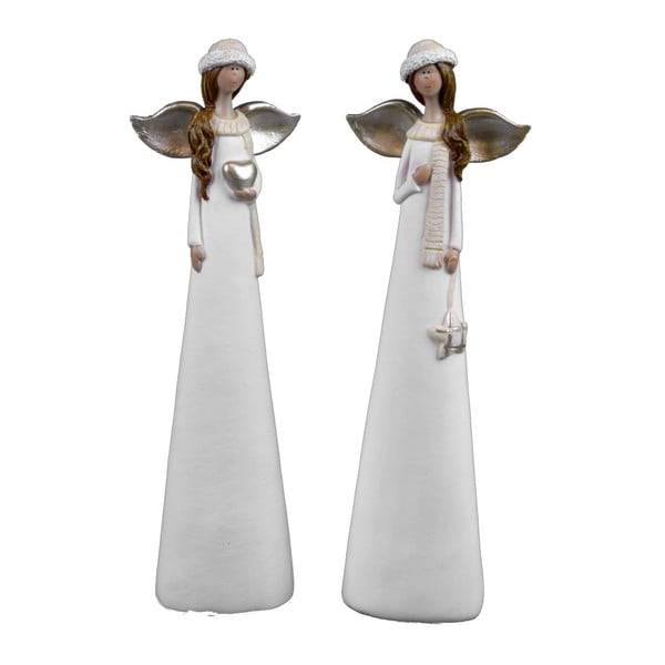 Sada 2 bielych stredných dekoratívnych anjelov s čapičkou Ego Dekor