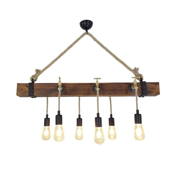 Drevené stropné závesné svietidlo Kutuk, 6 žiaroviek-image-3