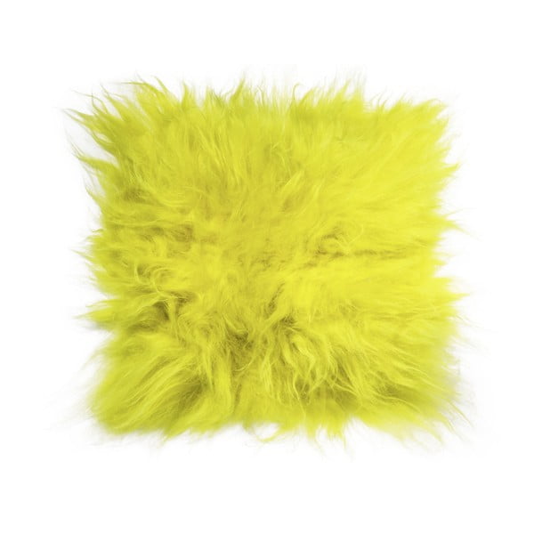 Žltý podsedák z jahňacej kože s dlhým vlasom Arctic Fur Saddo, 37 × 37 cm