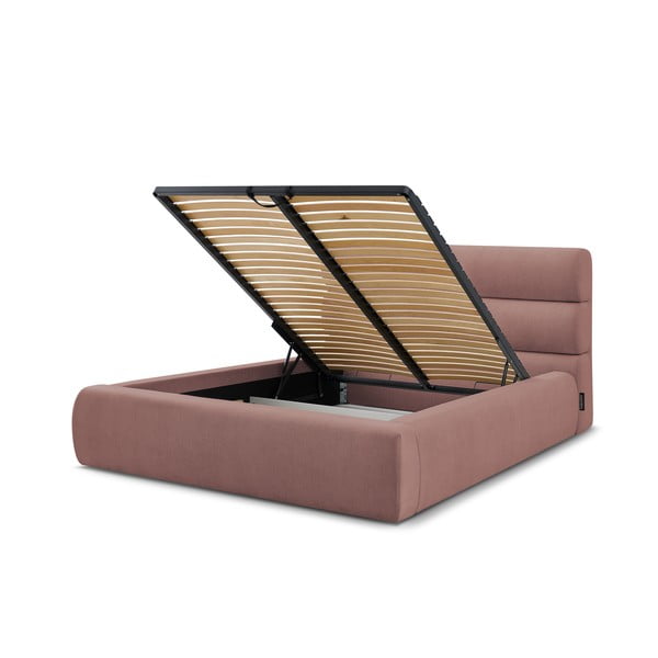 Svetloružová čalúnená dvojlôžková posteľ s úložným priestorom s roštom 180x200 cm Jagna – Bobochic Paris-image-4