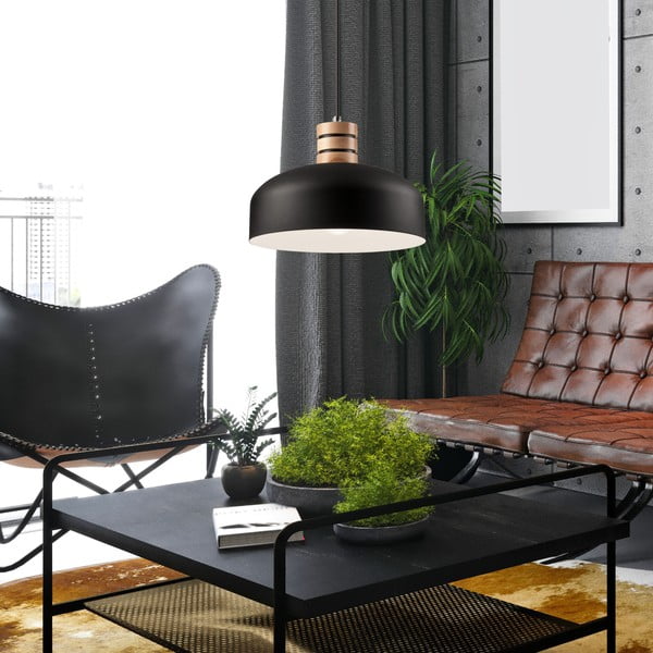 Čierne závesné svietidlo s kovovým tienidlom ø 30 cm Cosmo – LAMKUR-image-3