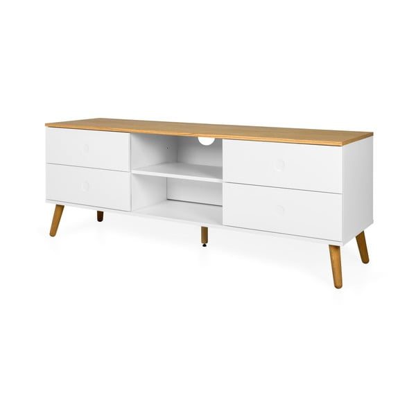 Biely TV stolík s detailmi v dekore dubového dreva Tenzo Dot, šírka 162 cm-image-3