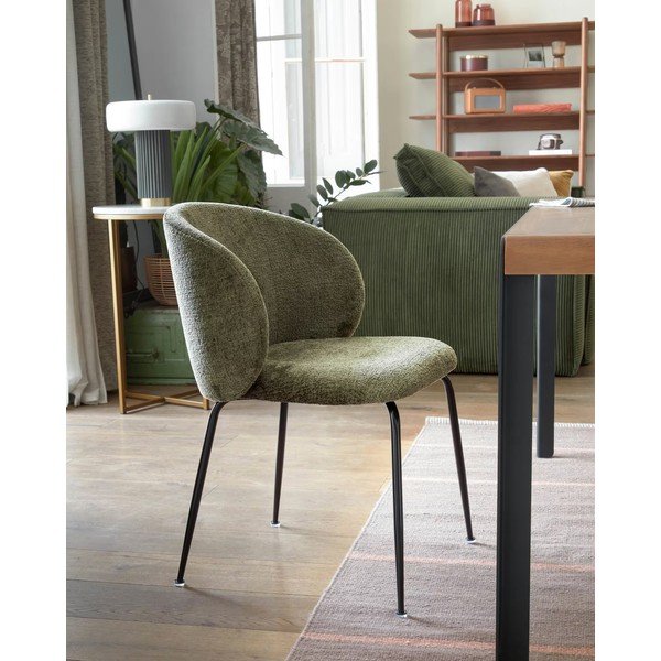 Zelené čalúnené jedálenské kreslo Minna – Kave Home-image-1