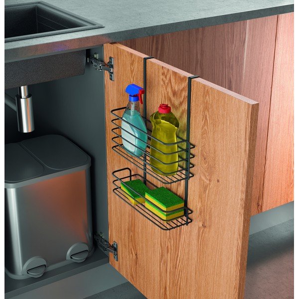 Čierna kovová závesná kuchynská polica Metaltex Galileo Lava Double-image-1