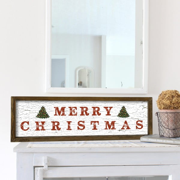 Obraz v ráme z borovicového dreva Very Merry Christmas, 25 x 50 cm