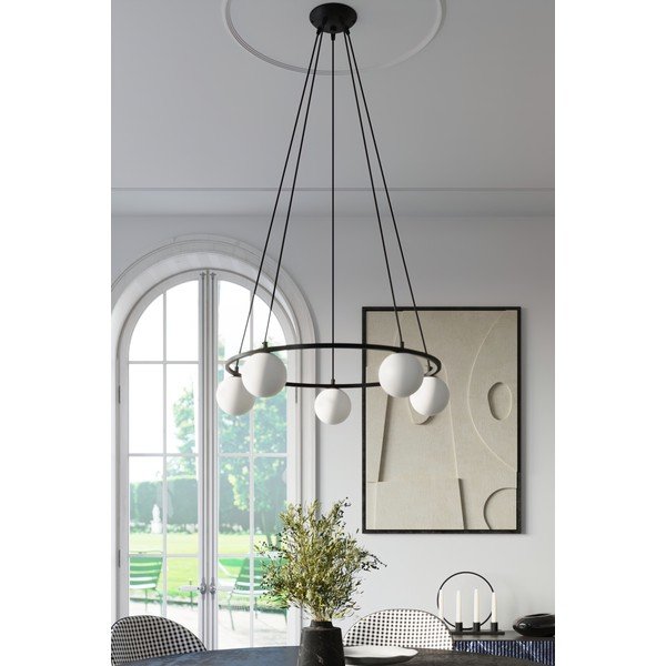 Biele/čierne závesné svietidlo so skleneným tienidlom Umerta – Sollux-image-1