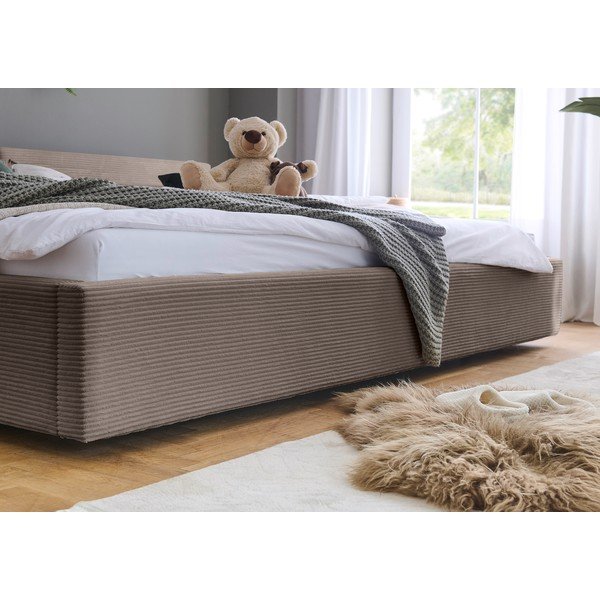 Taupe čalúnená dvojlôžková posteľ s úložným priestorom s roštom 200x240 cm Cube – Meise Möbel-image-4