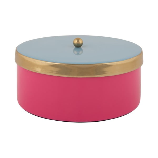 Ružový dekoratívny kovový úložný box ø 16x6 cm Double Funky – PT LIVING