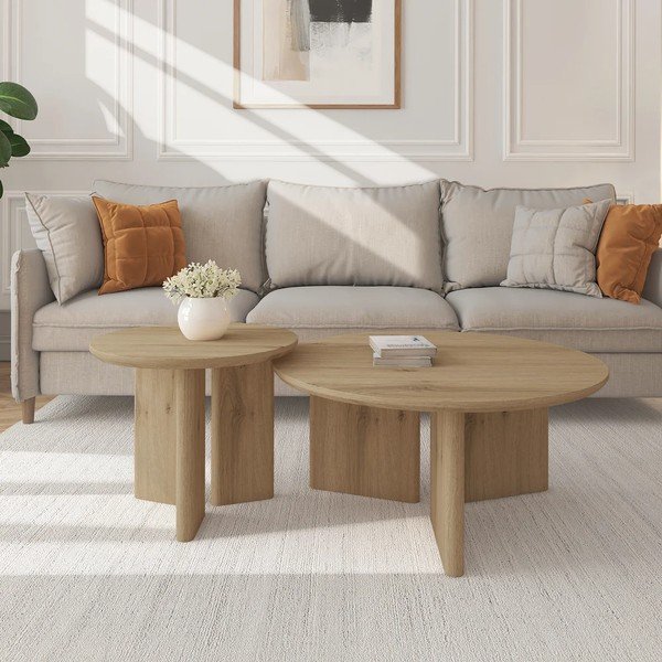 Okrúhly konferenčný stolík s doskou v dubovom dekore v prírodnej farbe ø 80 cm Chatham – Støraa-image-2