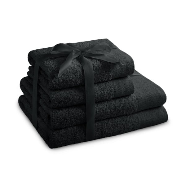 Čierne froté bavlnené uteráky a osušky v súprave 4 ks Amari – Restilo