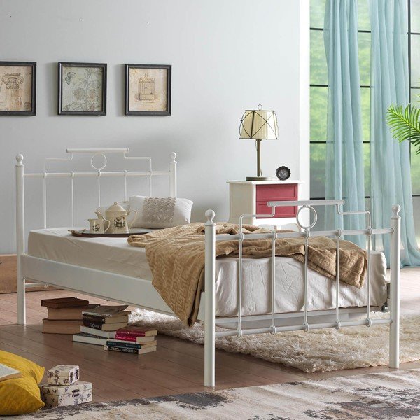 Biela kovová jednolôžková posteľ s roštom 120x200 cm Hatkus – Kalune Design-image-1