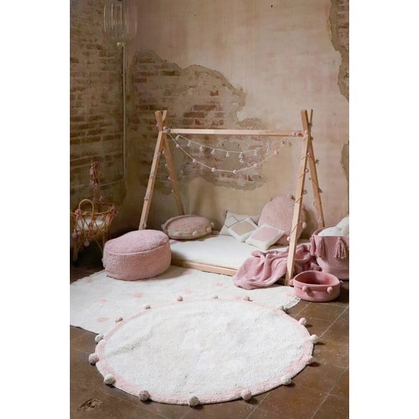 Krémový prateľný ručne tkaný bavlnený detský koberec ø120 cm Bubbly Vintage Nude – Lorena Canals-image-3
