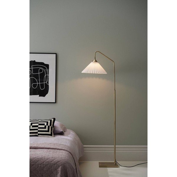 Krémovobiela/v mosadznej farbe látková stojacia lampa s ohýbateľnou konštrukciou (výška  155 cm) Kate – Ellos Home-image-1