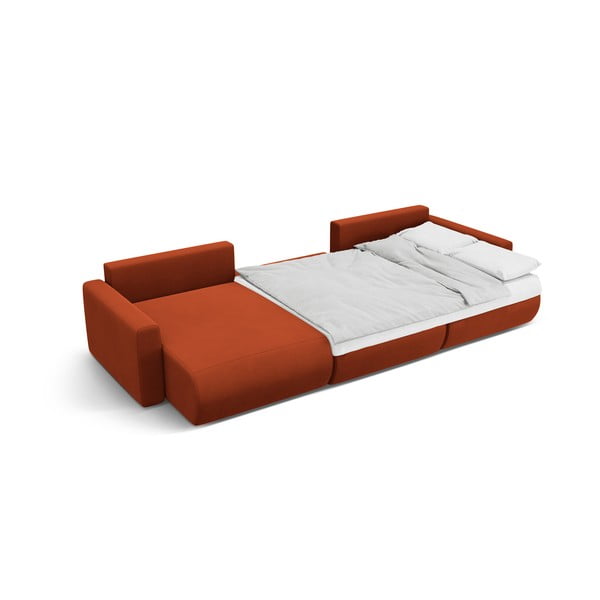 Zamatová rozkladacia rohová pohovka s úložným priestorom v tehlovej farbe (do "U") Belfast – Cosmopolitan Design-image-4