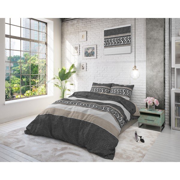 Sivé bavlnené obliečky na jednolôžko Pure Cotton Northern Stripe, 140 x 200/220 cm-image-3