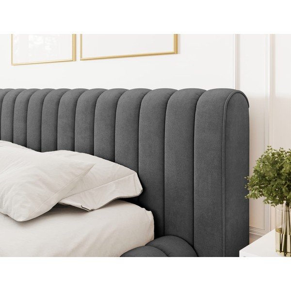 Tmavosivá čalúnená dvojlôžková posteľ s úložným priestorom s roštom 180x200 cm Carilla – ELTAP-image-4